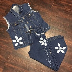JohnPaulRichard denim embroidered jeans and vest.